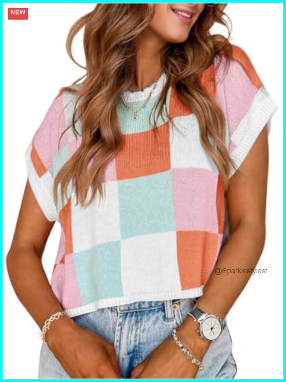 Womens Crop Tops Pullover Sweater Casual Cap Sleeve Knitted Crewneck Top